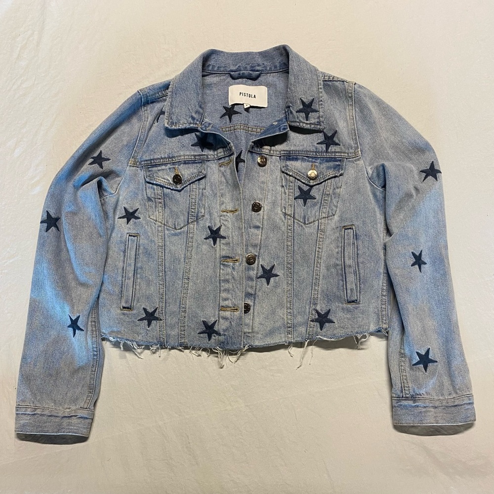 Pistola denim jacket w/ navy stars.